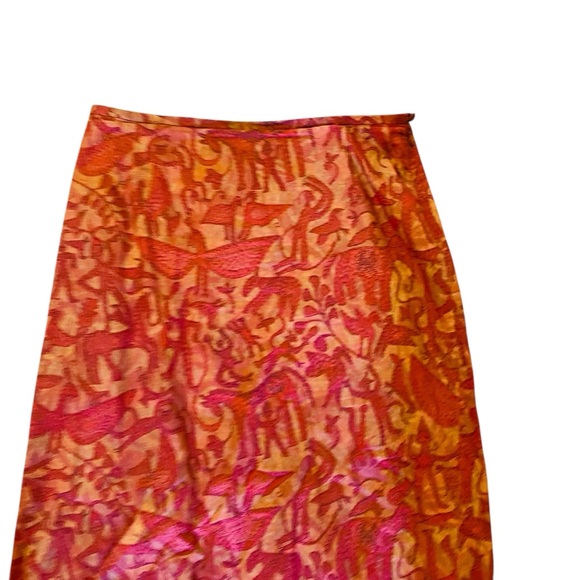 PERUVIAN CONNECTION Red Safari Back Kick Pleated  Skirt - Picture 5 of 7